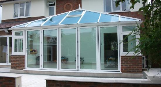 Single Storey, Conservatory Extension, Bi-Folding Doors, All Made from Aluminium. Stanmore Middlesex.