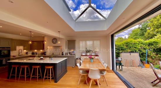 House Extension, with Large Roof Lantern, Sliding Doors