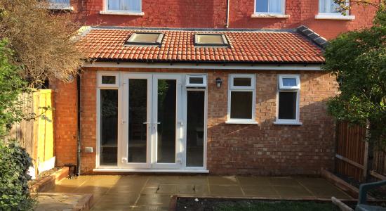 House Extension London. French Doors, Pitch Roof, Velux Windows, Dollis Hill, London NW10