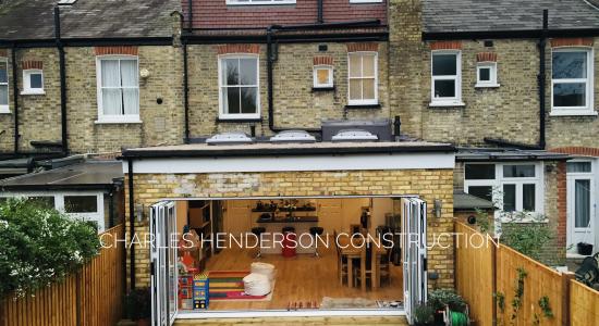 Single Storey, Kitchen House Extensions London, Bi-folding Doors, Solid Oak Flooring, Howdens Kitchen, Acton.
